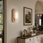 Modern Elongated Alabaster Wall Sconce with Travertine Base