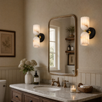 Fluted Stone Dual-Shade Alabaster Wall Light for Bedroom and Hallway