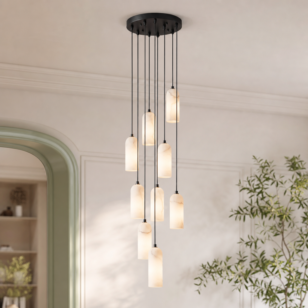 Modern Cylindrical Alabaster Pendant Light for Dining Rooms