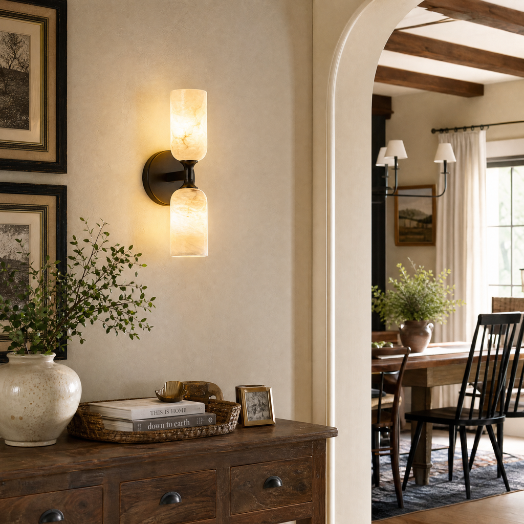 Modern Double Cylinder Up Down Alabaster Wall Sconce