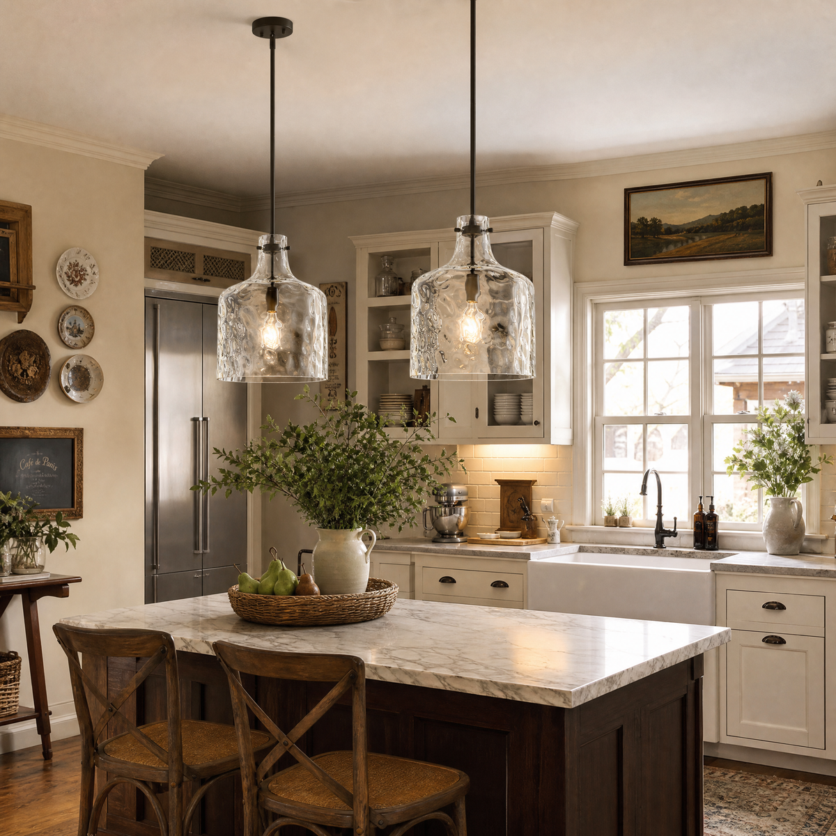 Farmhouse Clear Hammered Glass Pendant Light