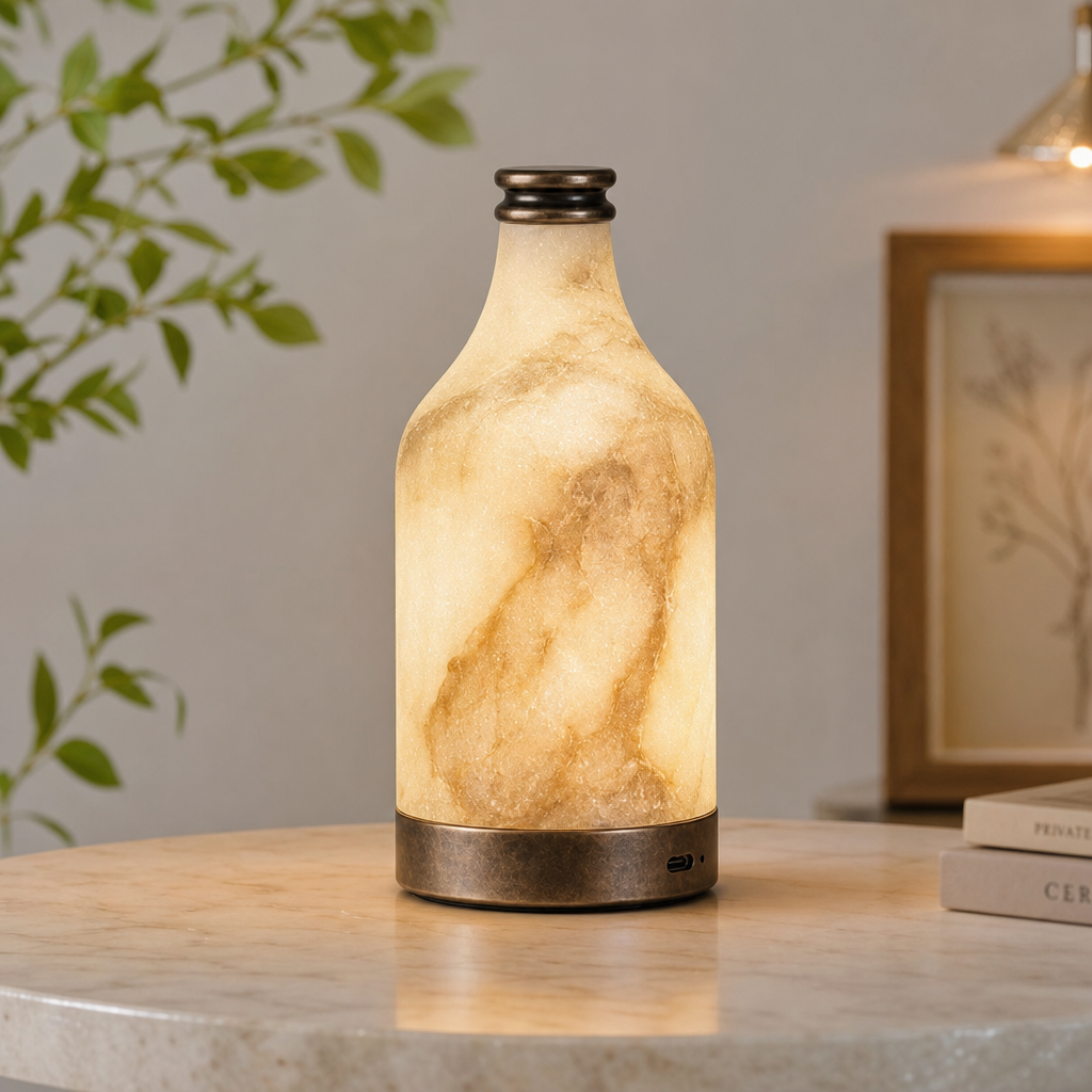 Modern Bottle‑Shaped Natural Alabaster Portable Table Lamp