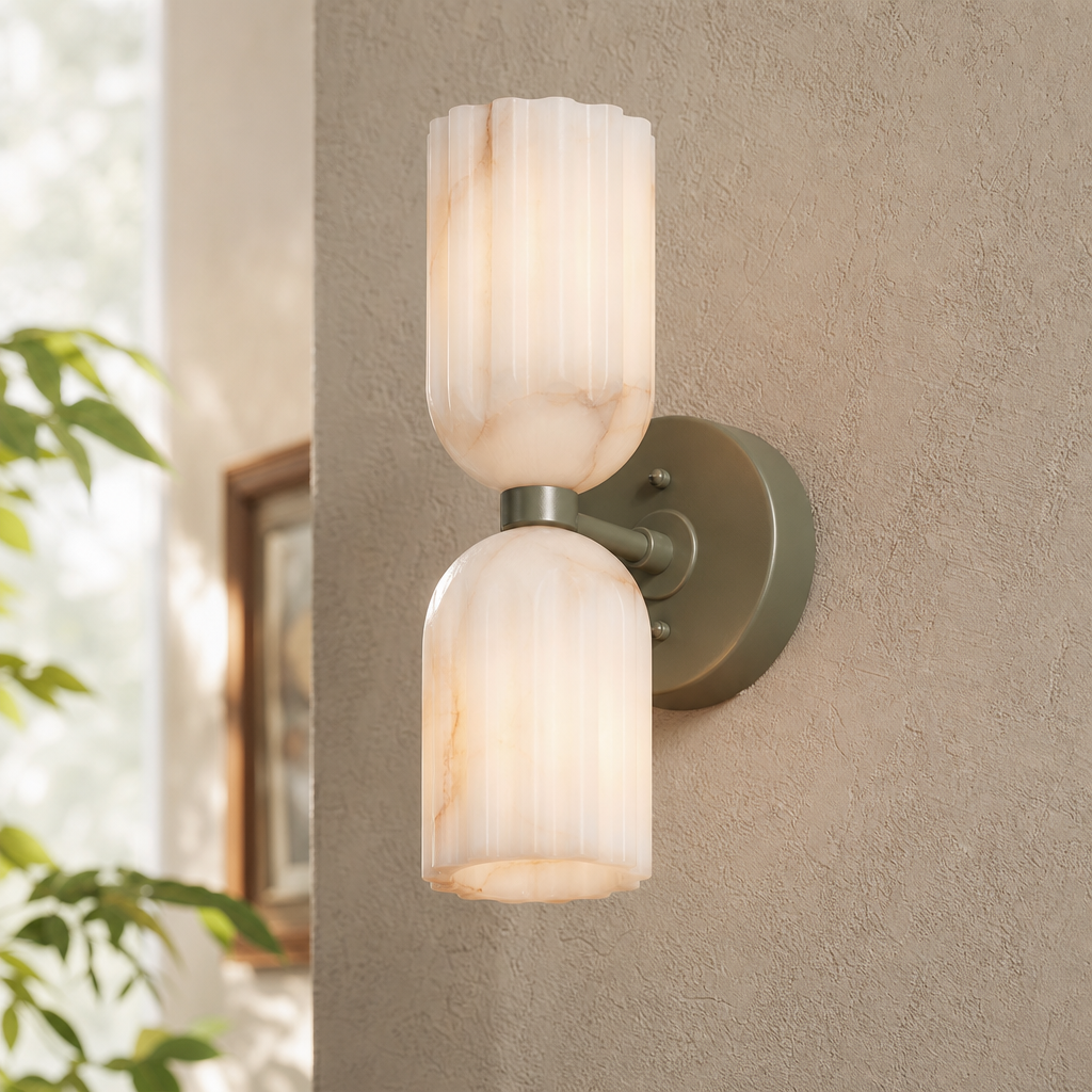 Fluted Stone Dual-Shade Alabaster Wall Light for Bedroom and Hallway