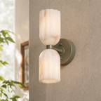 Fluted Stone Dual-Shade Alabaster Wall Light for Bedroom and Hallway