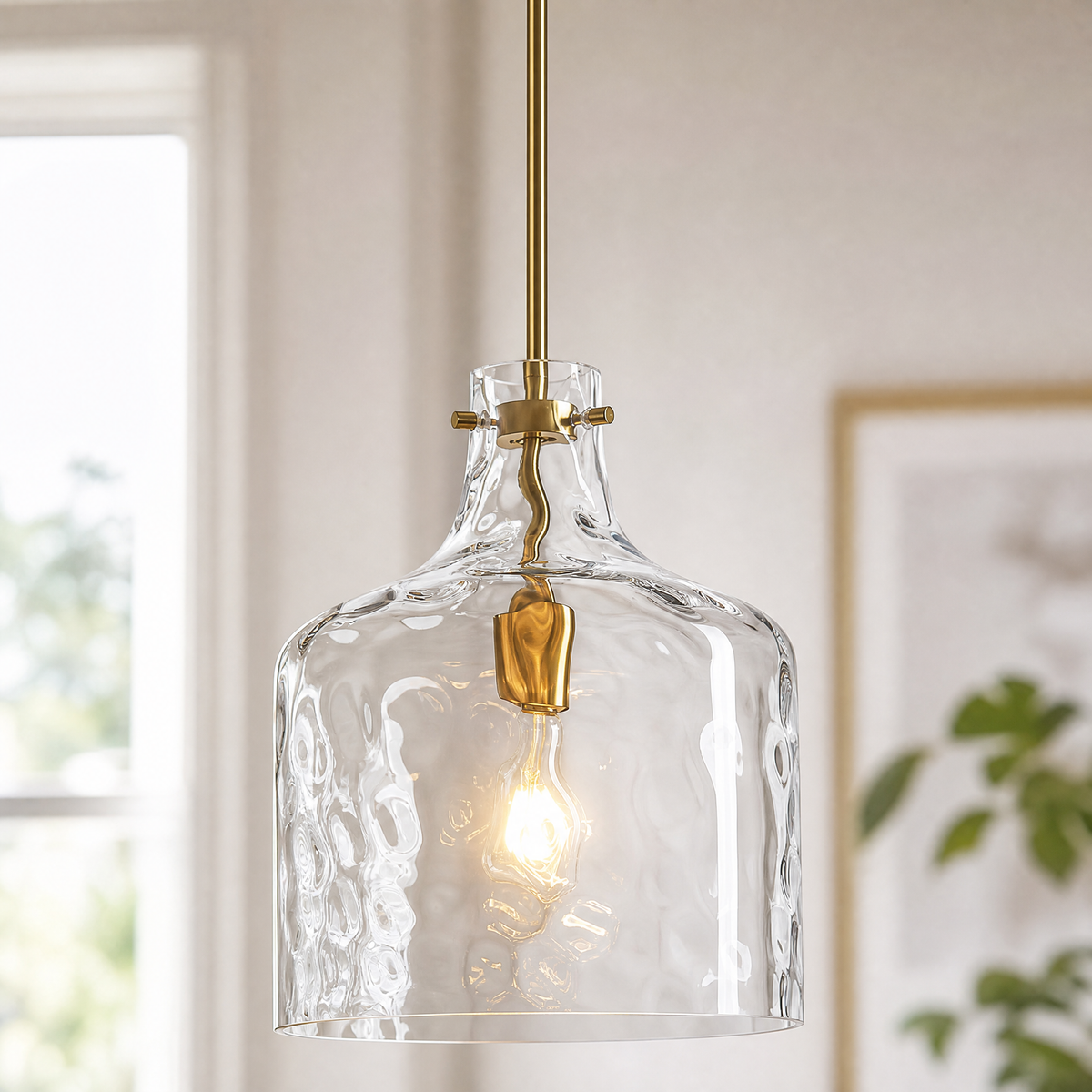 Farmhouse Clear Hammered Glass Pendant Light