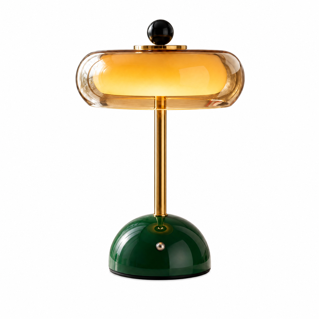 Disc-Shaped Alabaster and Glass LED Table Lamp for Bedrooms