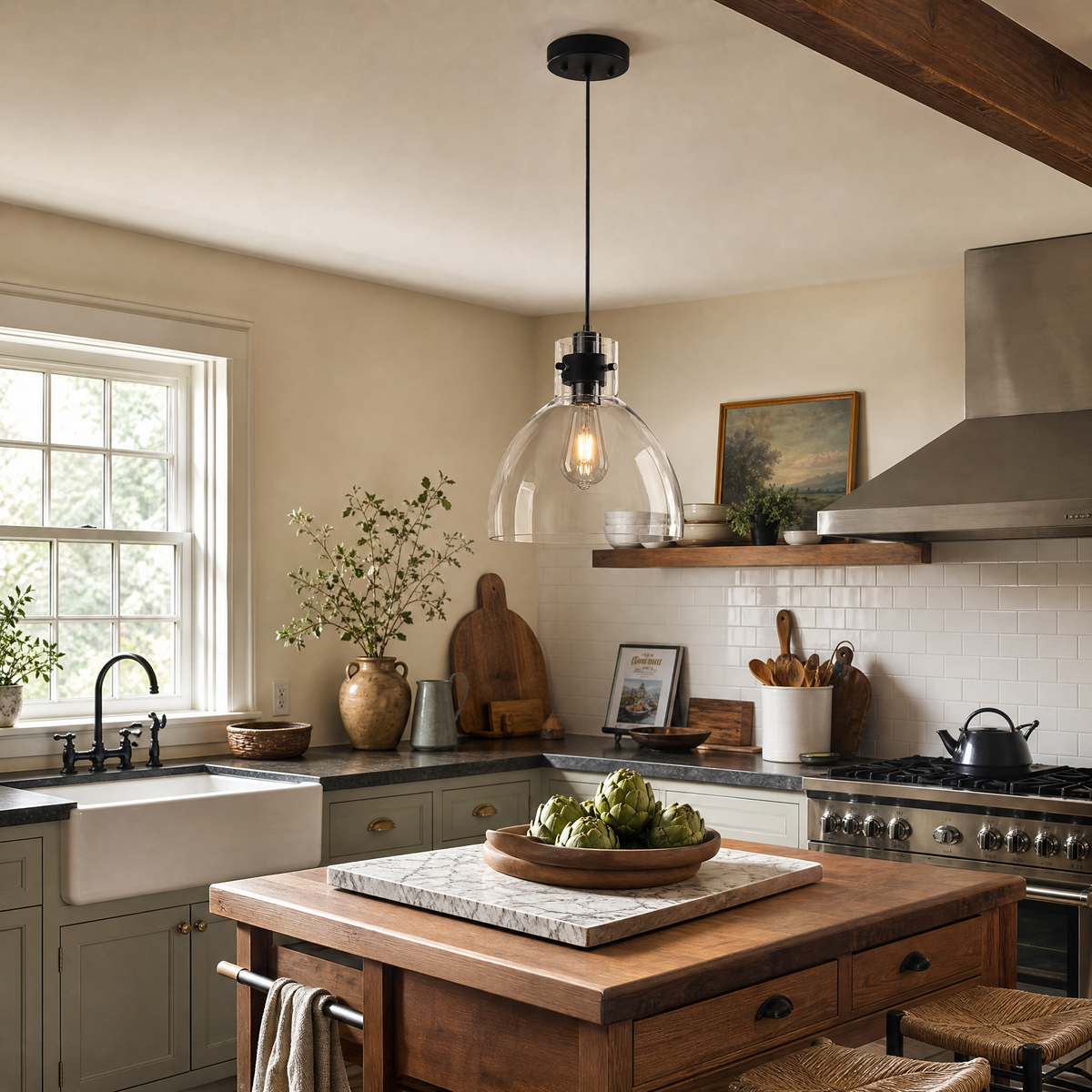Industrial Farmhouse Dome Clear Glass Single Pendant Light