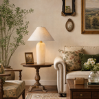 Natural Alabaster Table Lamp with Beige Linen Shade for Bedrooms