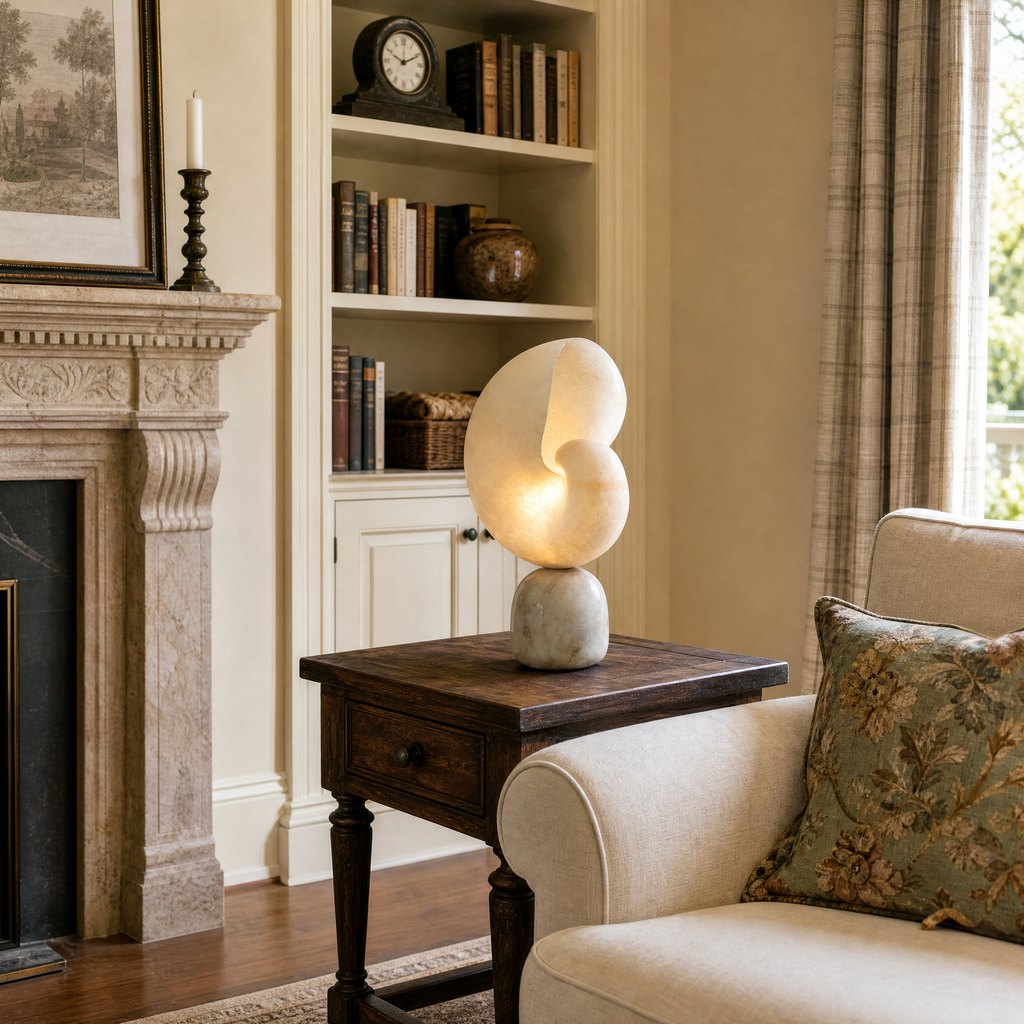 Nautilus Spiral Alabaster Table Lamp for Modern Interiors