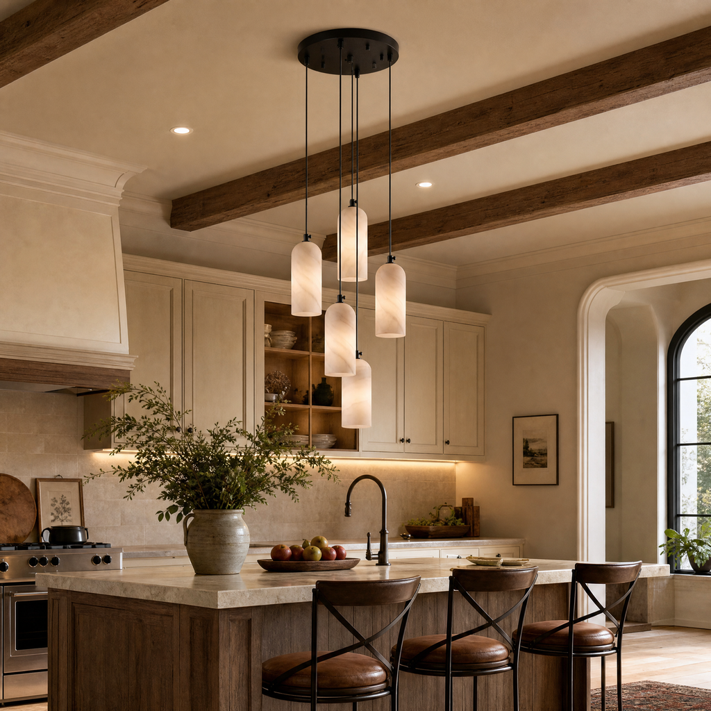 Modern Cylindrical Alabaster Pendant Light for Dining Rooms
