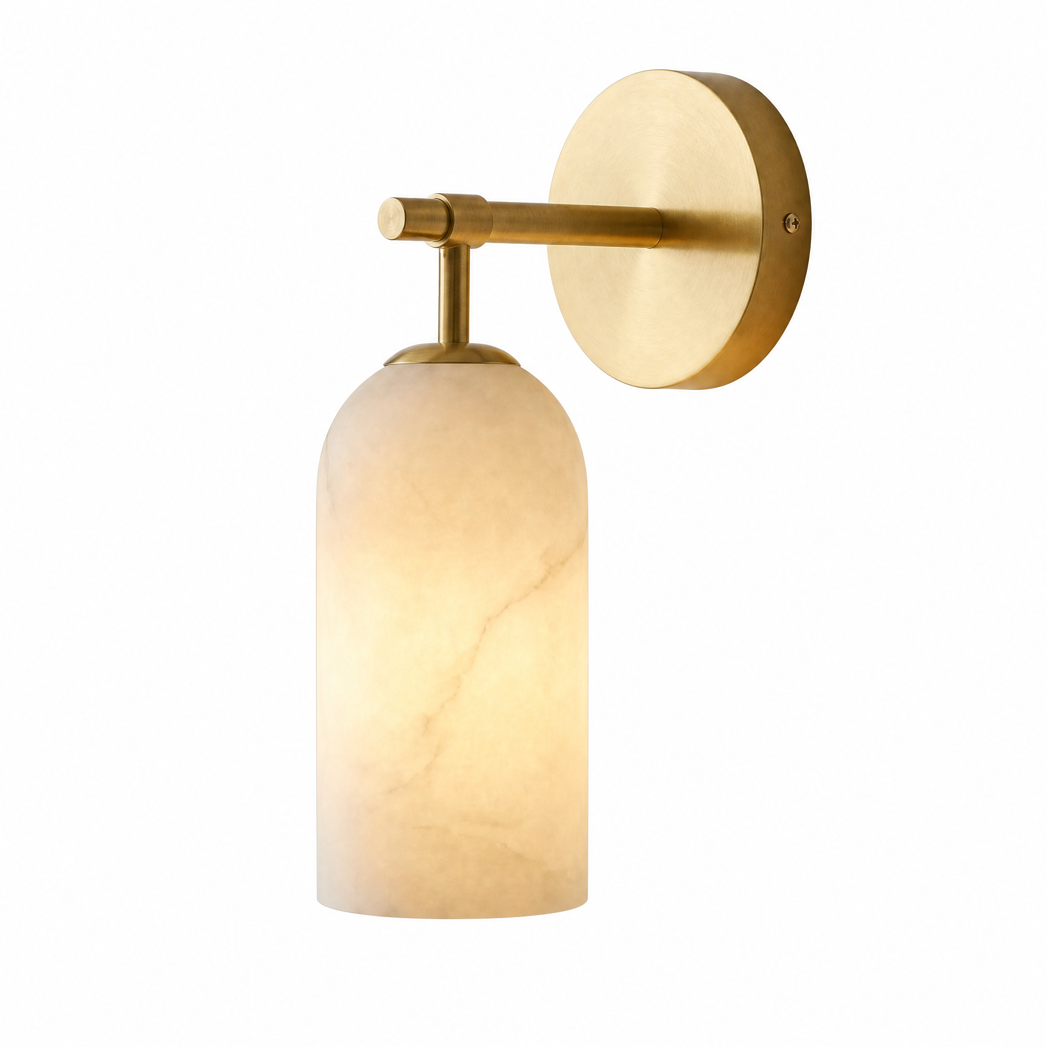 Cylindrical Natural Brass Alabaster Vanity Wall Light for Bedrooms