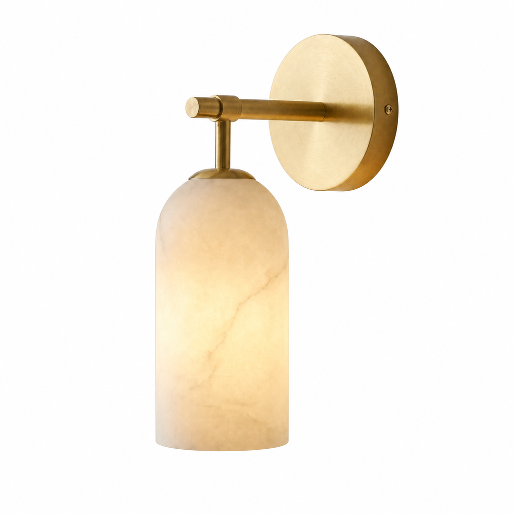Cylindrical Natural Brass Alabaster Vanity Wall Light for Bedrooms