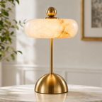 Disc-Shaped Alabaster and Glass LED Table Lamp for Bedrooms
