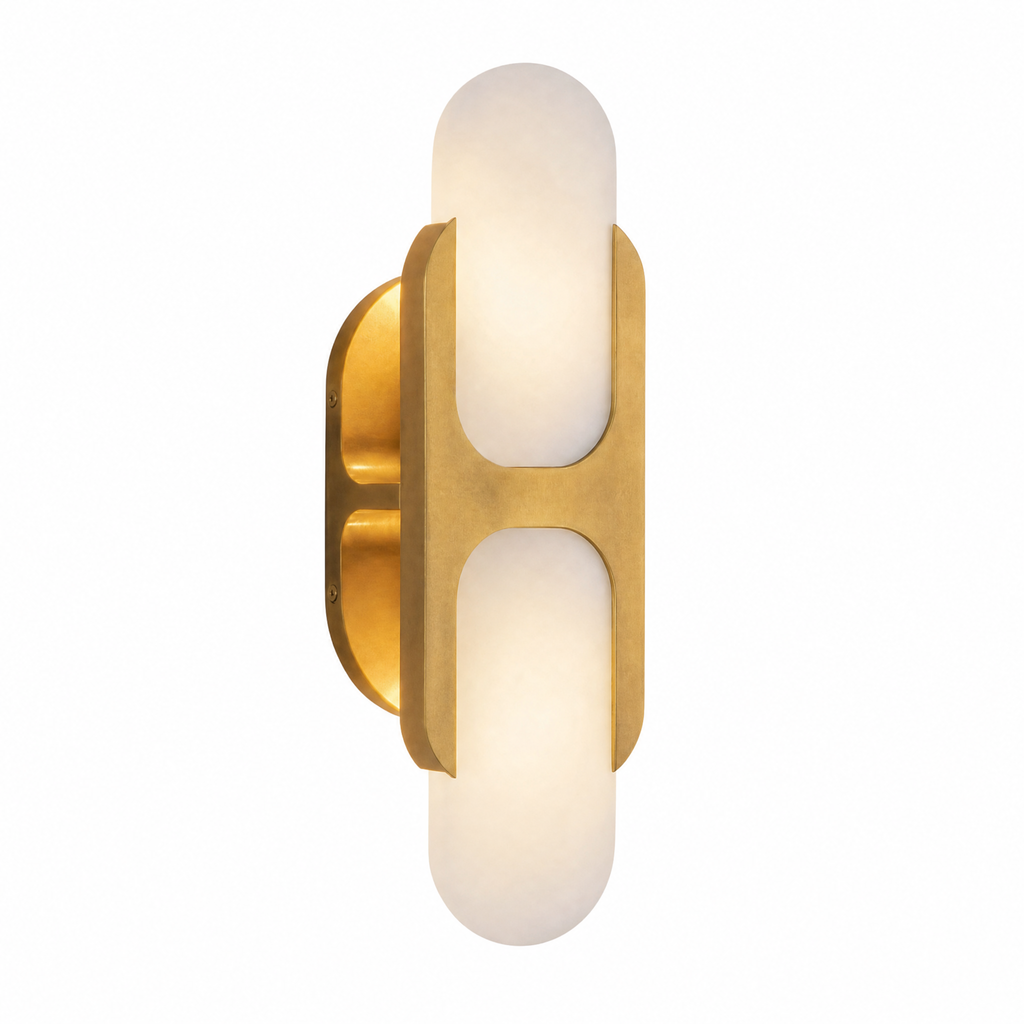 Sculptural Oval Alabaster Wall Sconce with H-Shaped Bracket