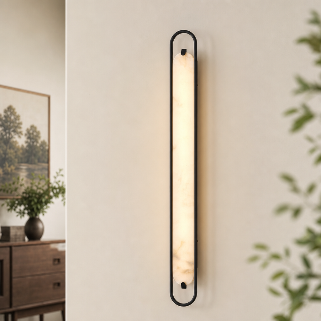 Modern Oval Alabaster LED Wall Sconce for Bedside Accent Lighting