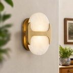 Sculptural Oval Alabaster Wall Sconce with H-Shaped Bracket