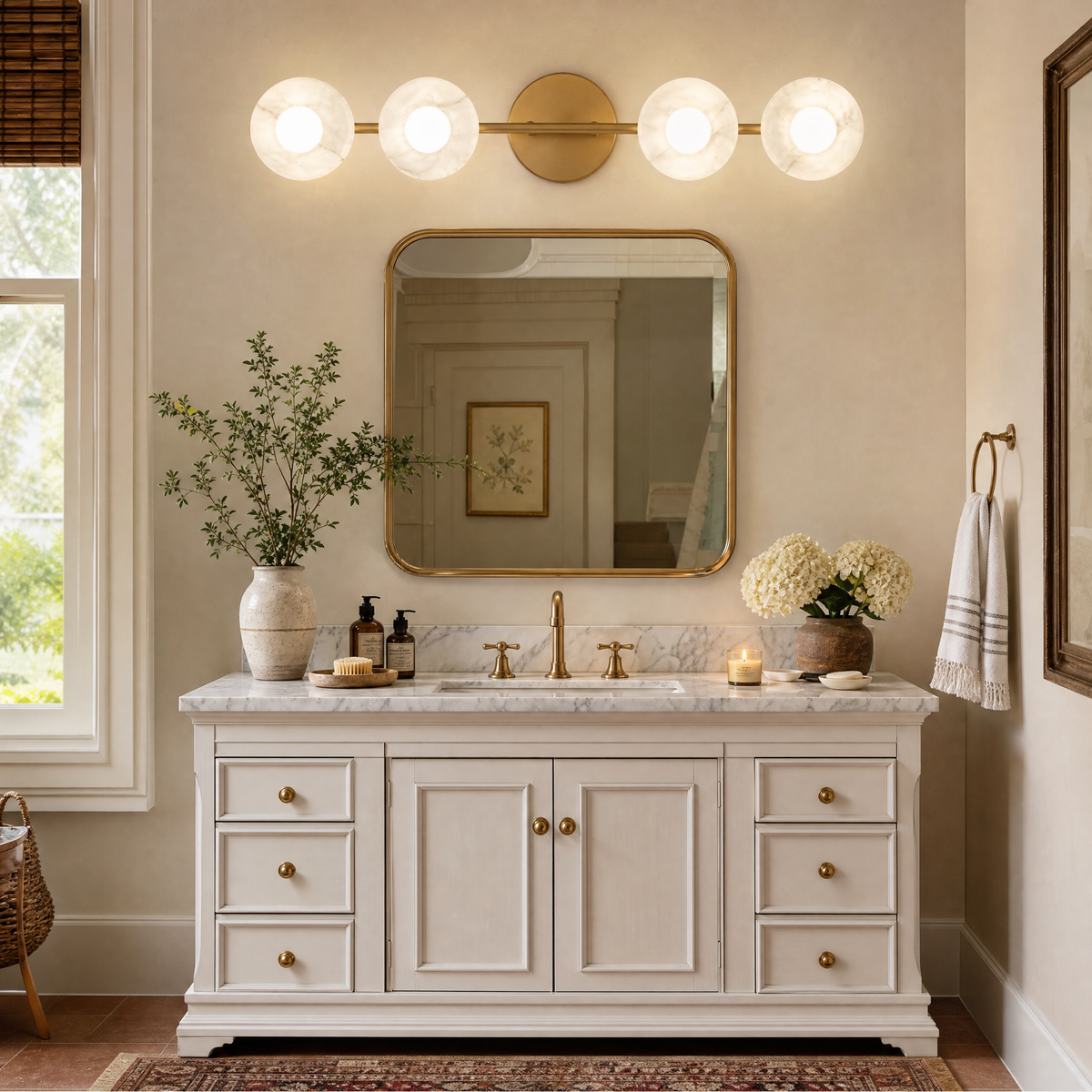 Horizontal Circular Disc Alabaster Vanity Wall Light for Bathrooms