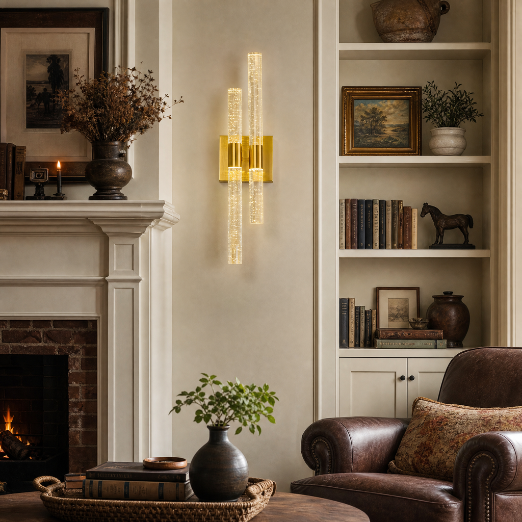 Contemporary Luxury Asymmetric Dual Bubble Crystal Tube LED Wall Sconce
