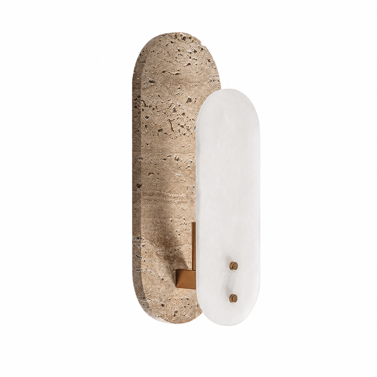Modern Elongated Alabaster Wall Sconce with Travertine Base