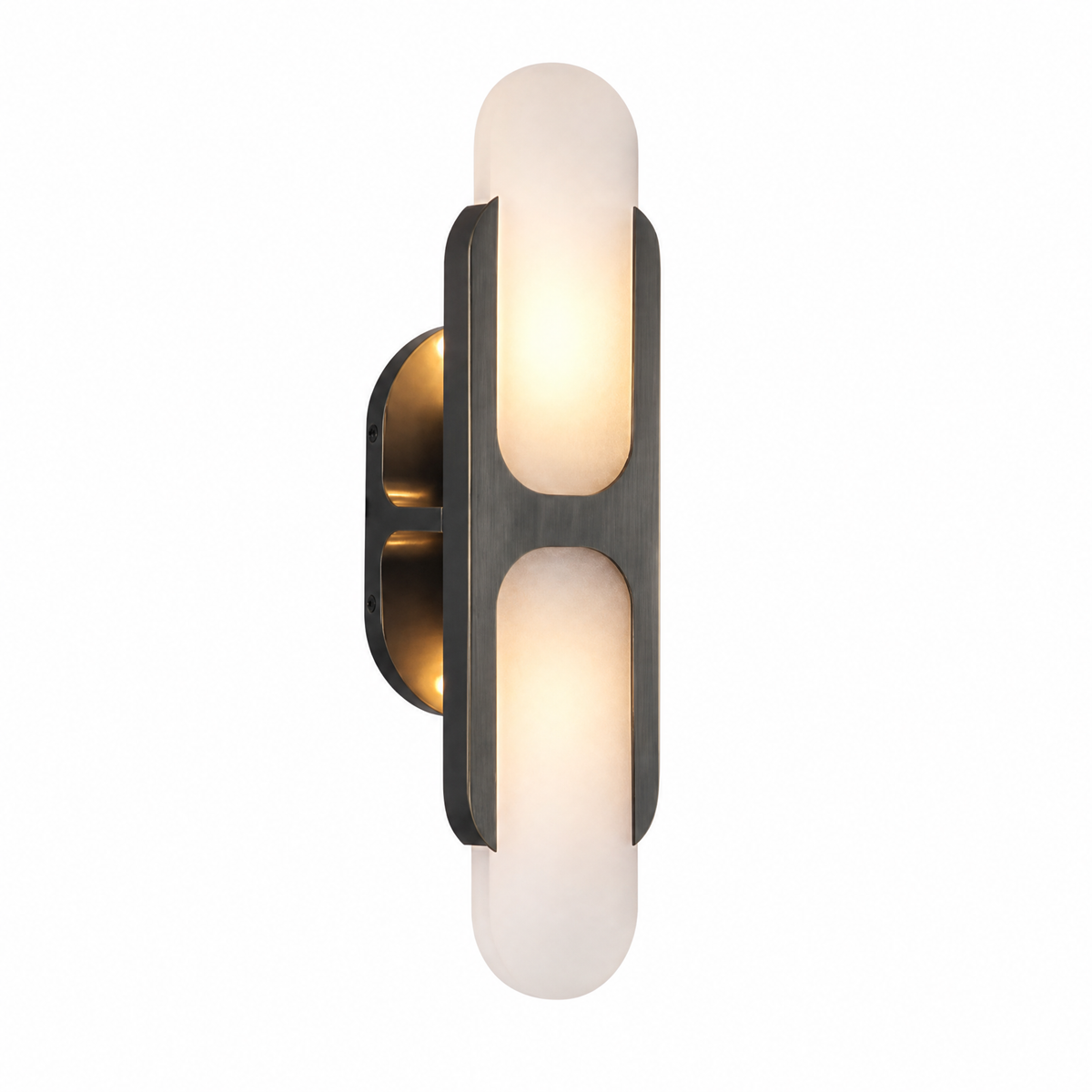 Sculptural Oval Alabaster Wall Sconce with H-Shaped Bracket