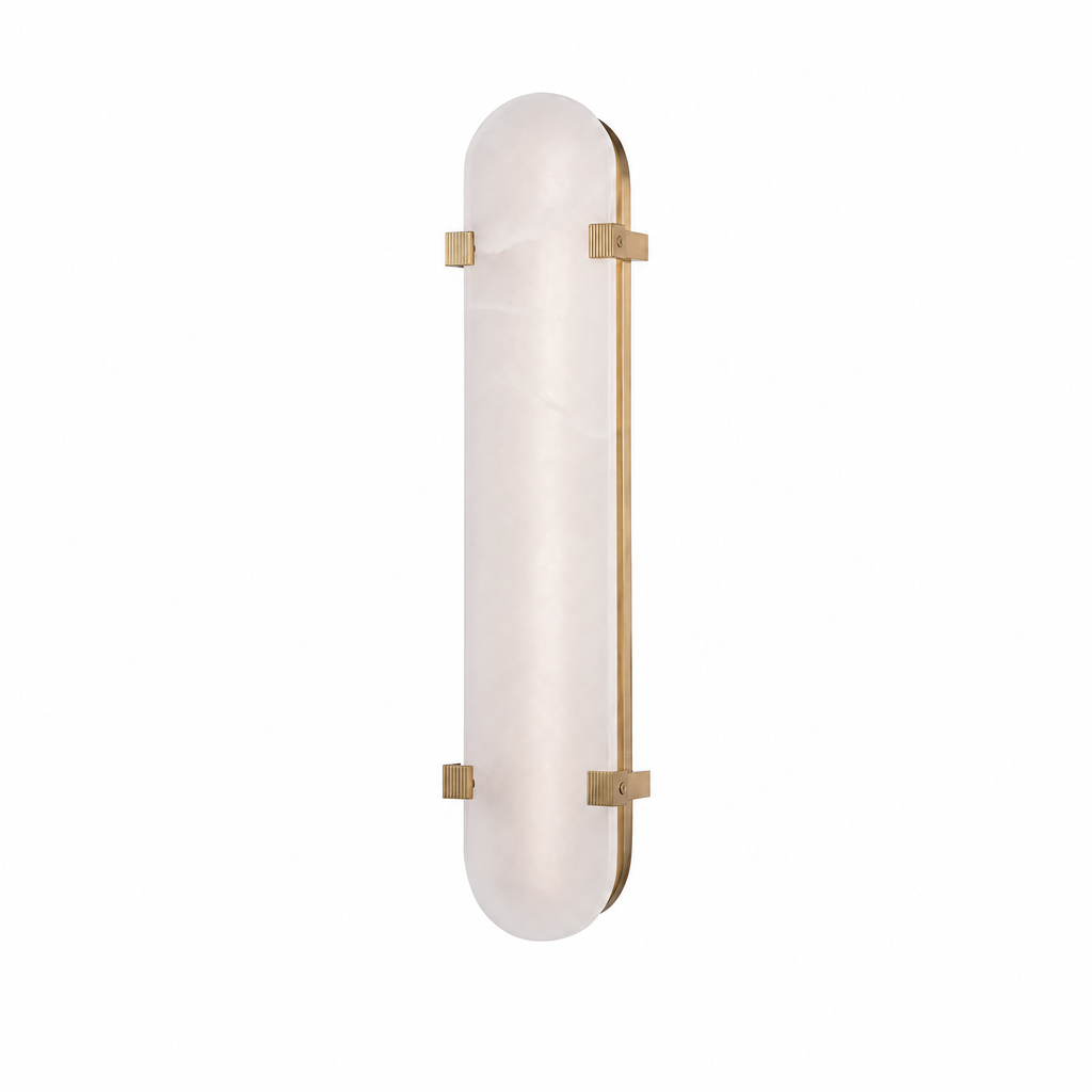 Modern Oval Alabaster LED Wall Sconce with Brass Base for Bedrooms