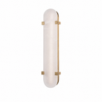 Modern Oval Alabaster LED Wall Sconce with Brass Base for Bedrooms