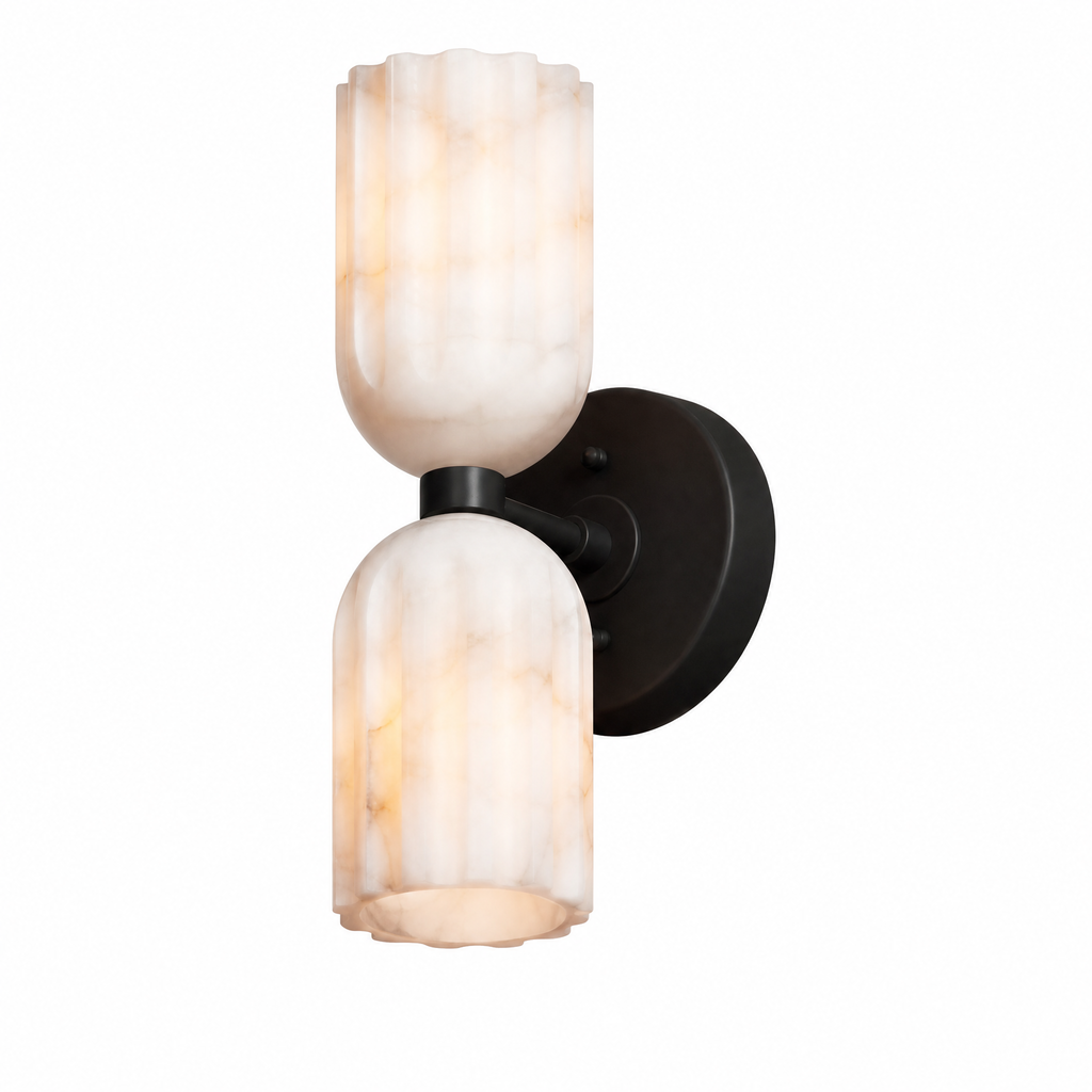 Fluted Stone Dual-Shade Alabaster Wall Light for Bedroom and Hallway