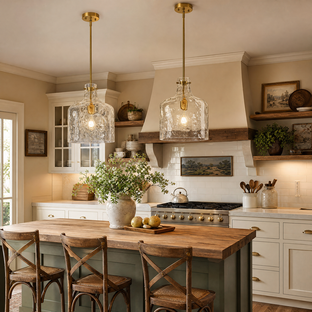 Farmhouse Clear Hammered Glass Pendant Light
