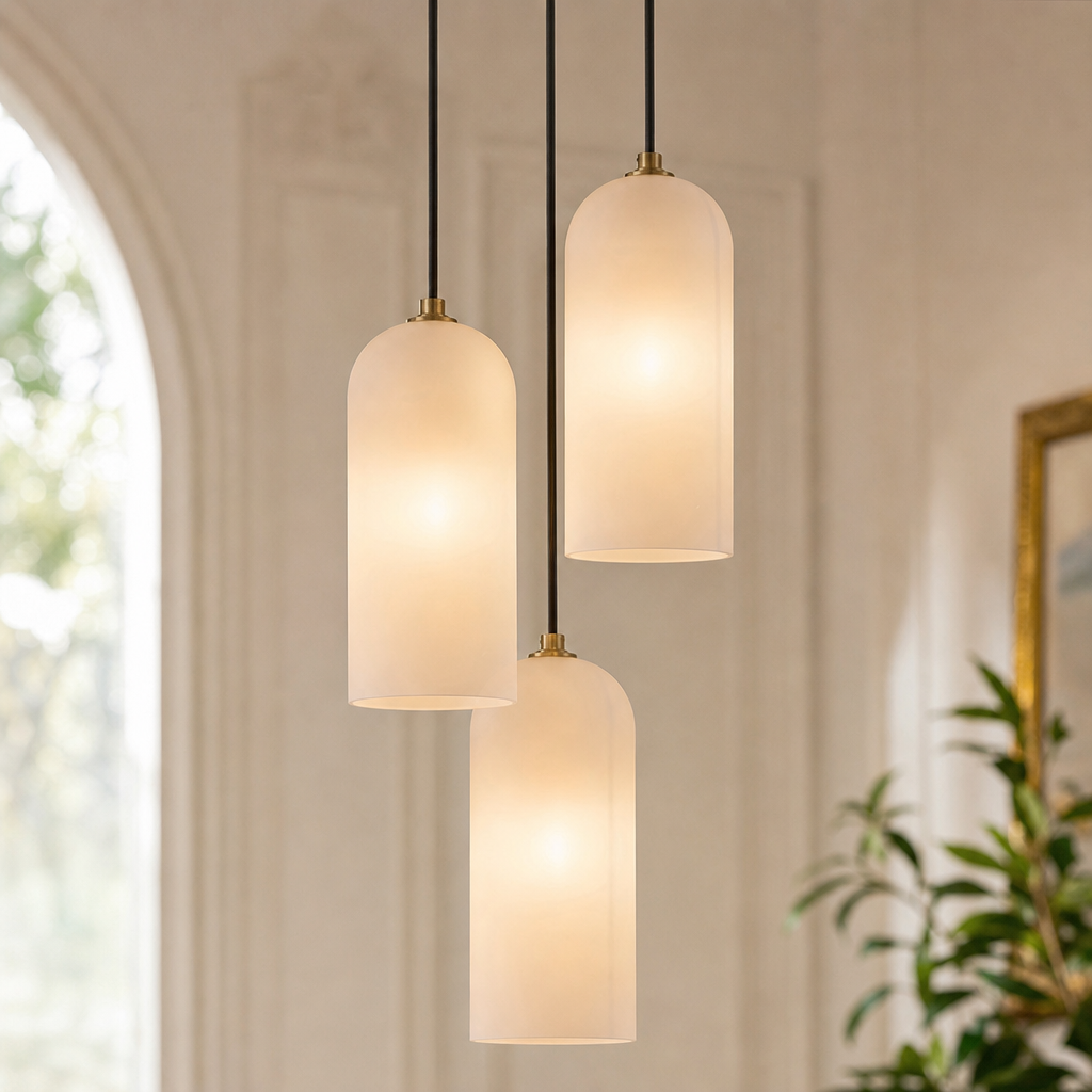 Modern Cylindrical Alabaster Pendant Light for Dining Rooms