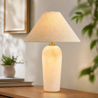 Natural Alabaster Table Lamp with Beige Linen Shade for Bedrooms