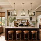 Farmhouse Brass Pendant Light with Hammered Glass