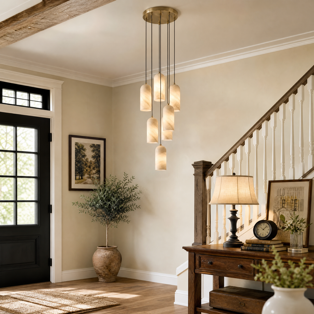 Modern Cylindrical Alabaster Pendant Light for Dining Rooms