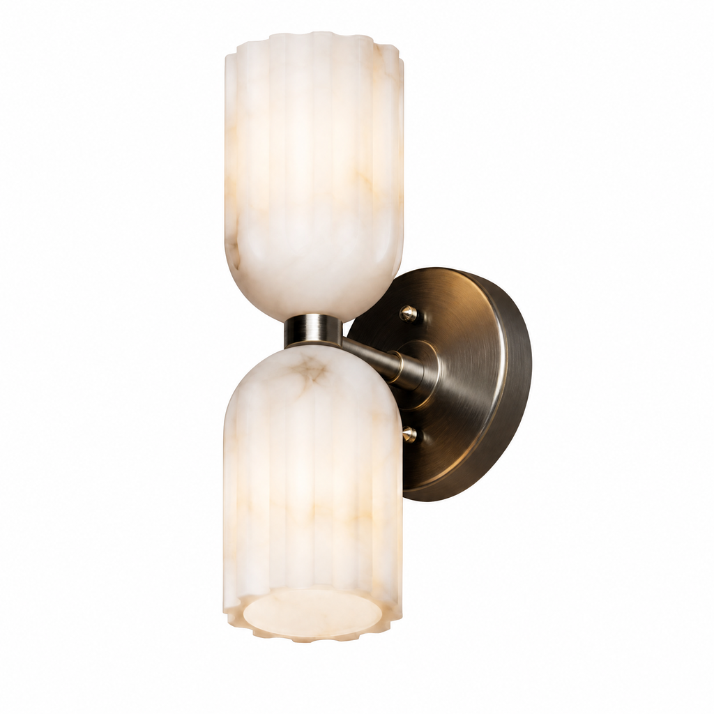 Fluted Stone Dual-Shade Alabaster Wall Light for Bedroom and Hallway