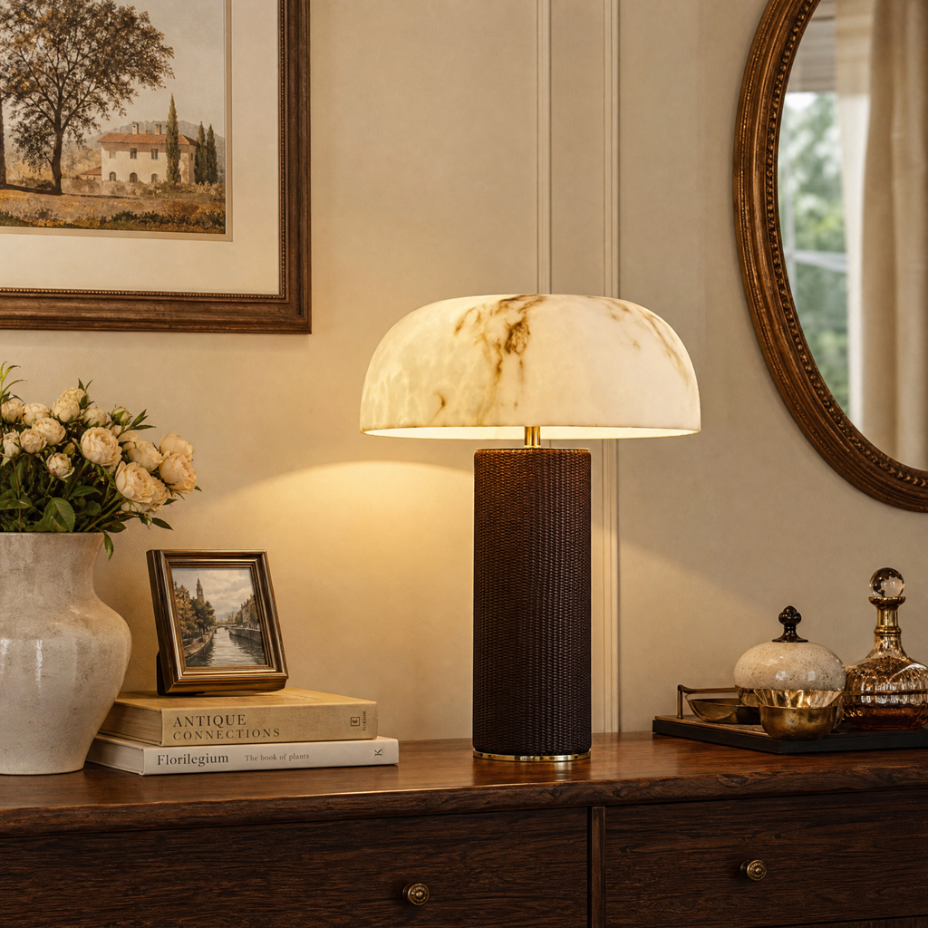 Mushroom-Shaped Sculptural Alabaster LED Table Lamp for Bedroom