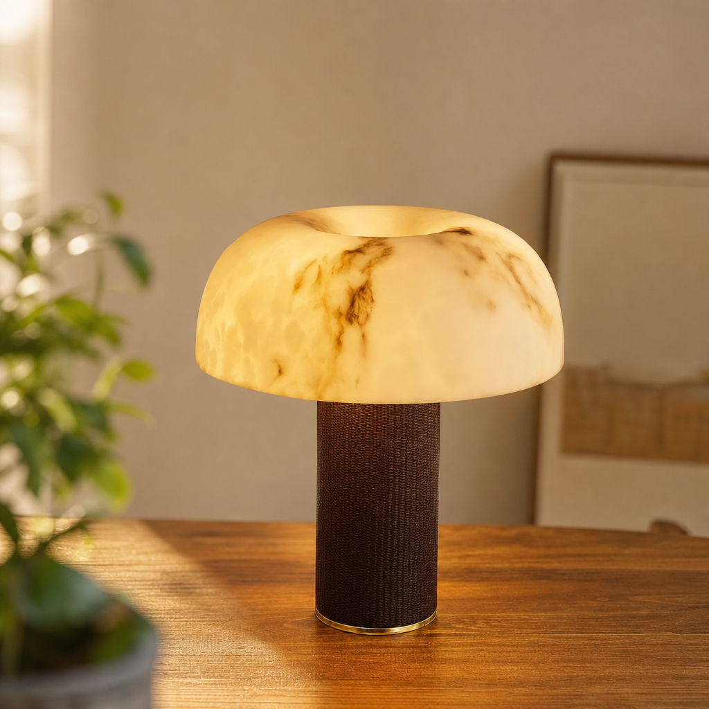 Mushroom-Shaped Sculptural Alabaster LED Table Lamp for Bedroom