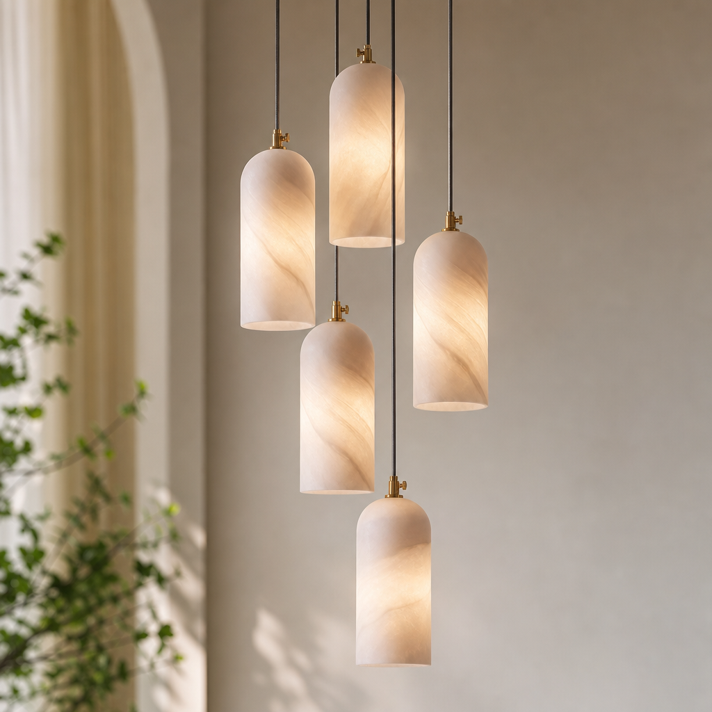 Modern Cylindrical Alabaster Pendant Light for Dining Rooms