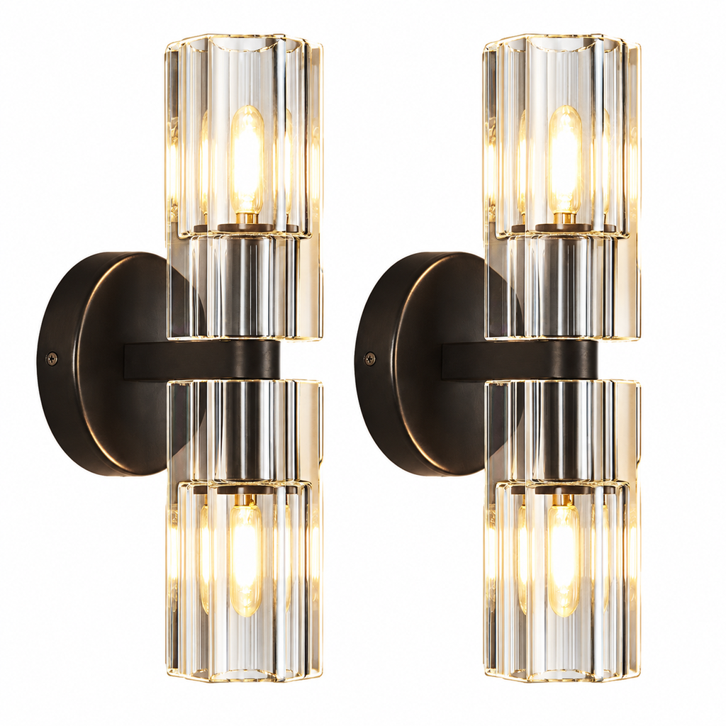 Modern Luxury Vertical Double Cylinder Fluted Crystal Wall Sconce