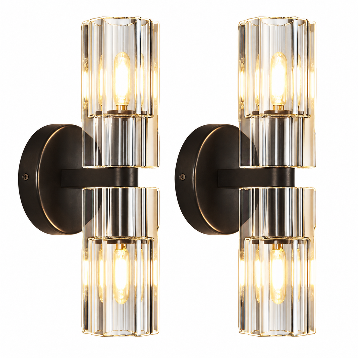 Modern Luxury Vertical Double Cylinder Fluted Crystal Wall Sconce