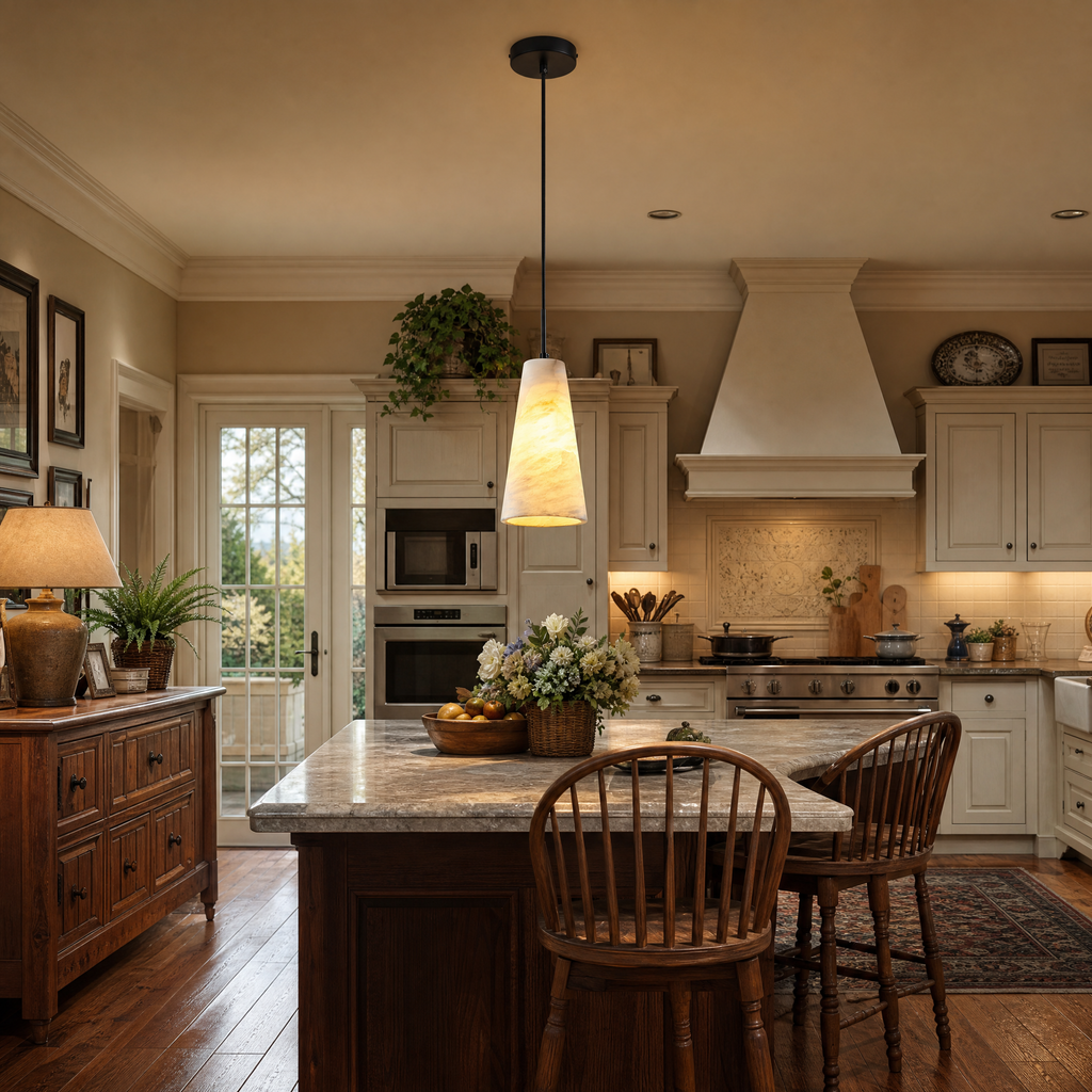 Modern Tapered Cone Alabaster Pendant Light for Dining Room Lighting
