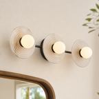 Ribbed Round Disc Sculptural Alabaster LED Wall Sconce for Hallway
