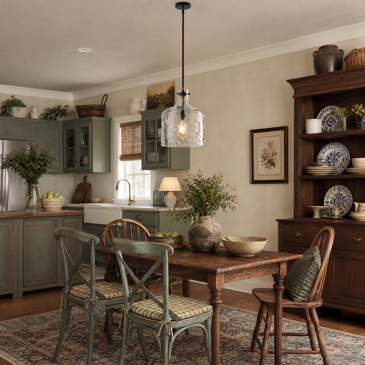 Farmhouse Clear Hammered Glass Pendant Light