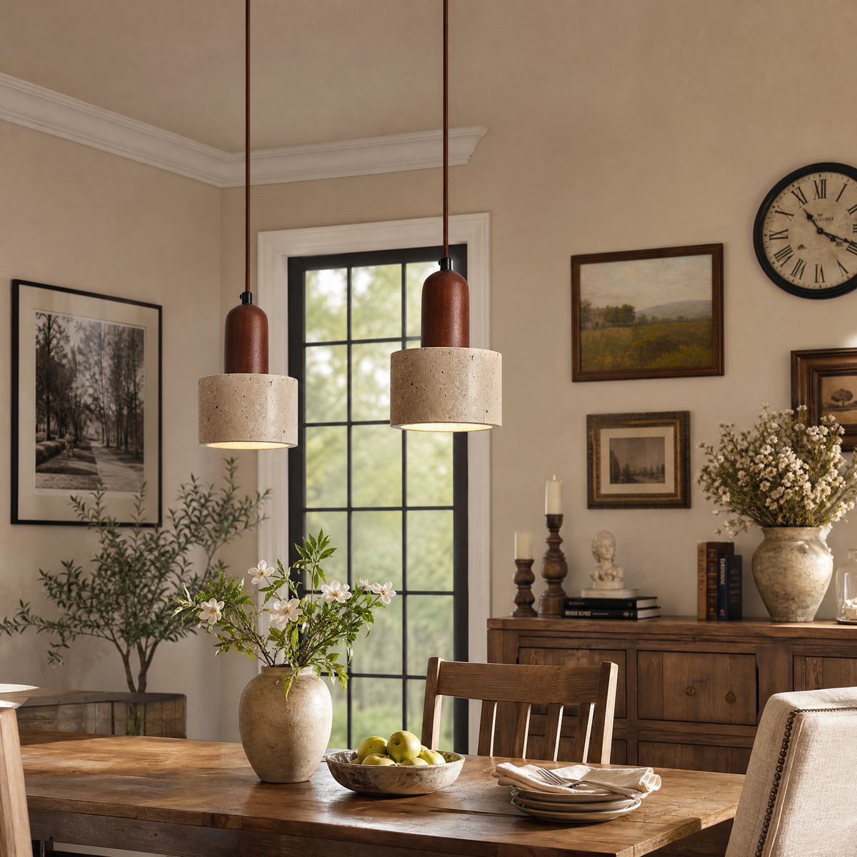 Wabi Sabi Natural Travertine Cylinder Pendant Light