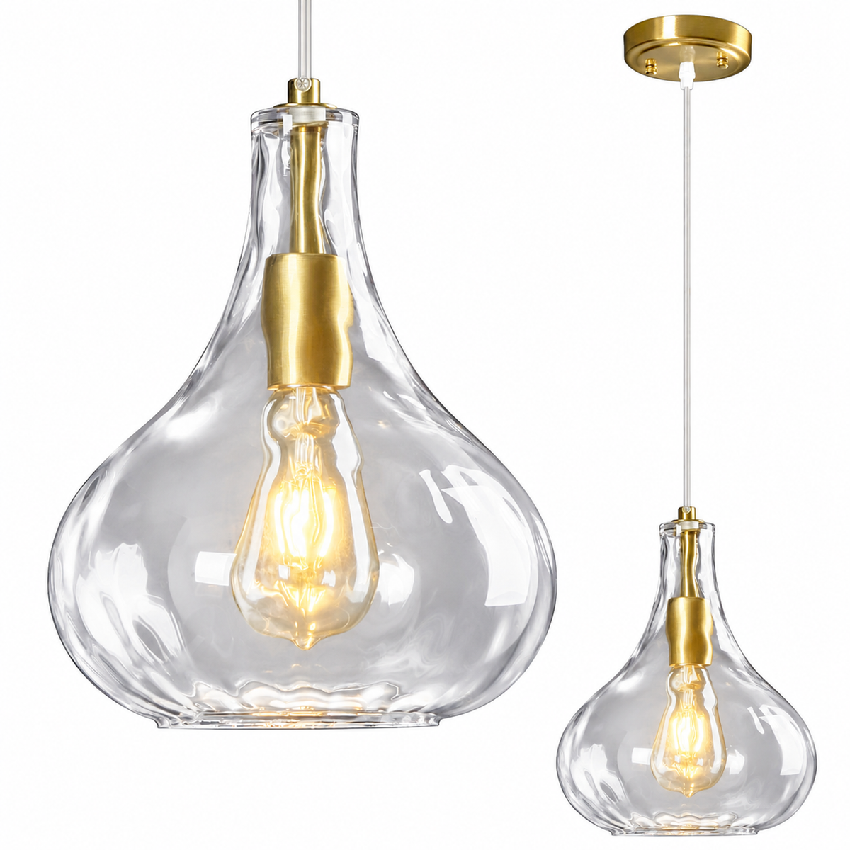 Modern Farmhouse Clear Teardrop Hammered Glass Pendant Light
