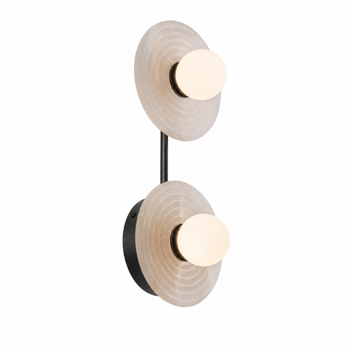 Ribbed Round Disc Sculptural Alabaster LED Wall Sconce for Hallway
