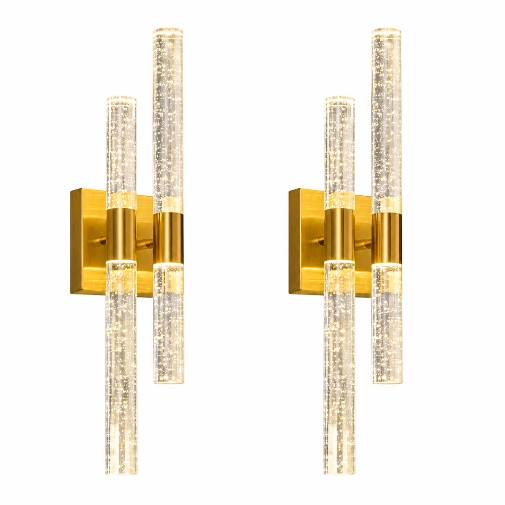 Contemporary Luxury Asymmetric Dual Bubble Crystal Tube LED Wall Sconce