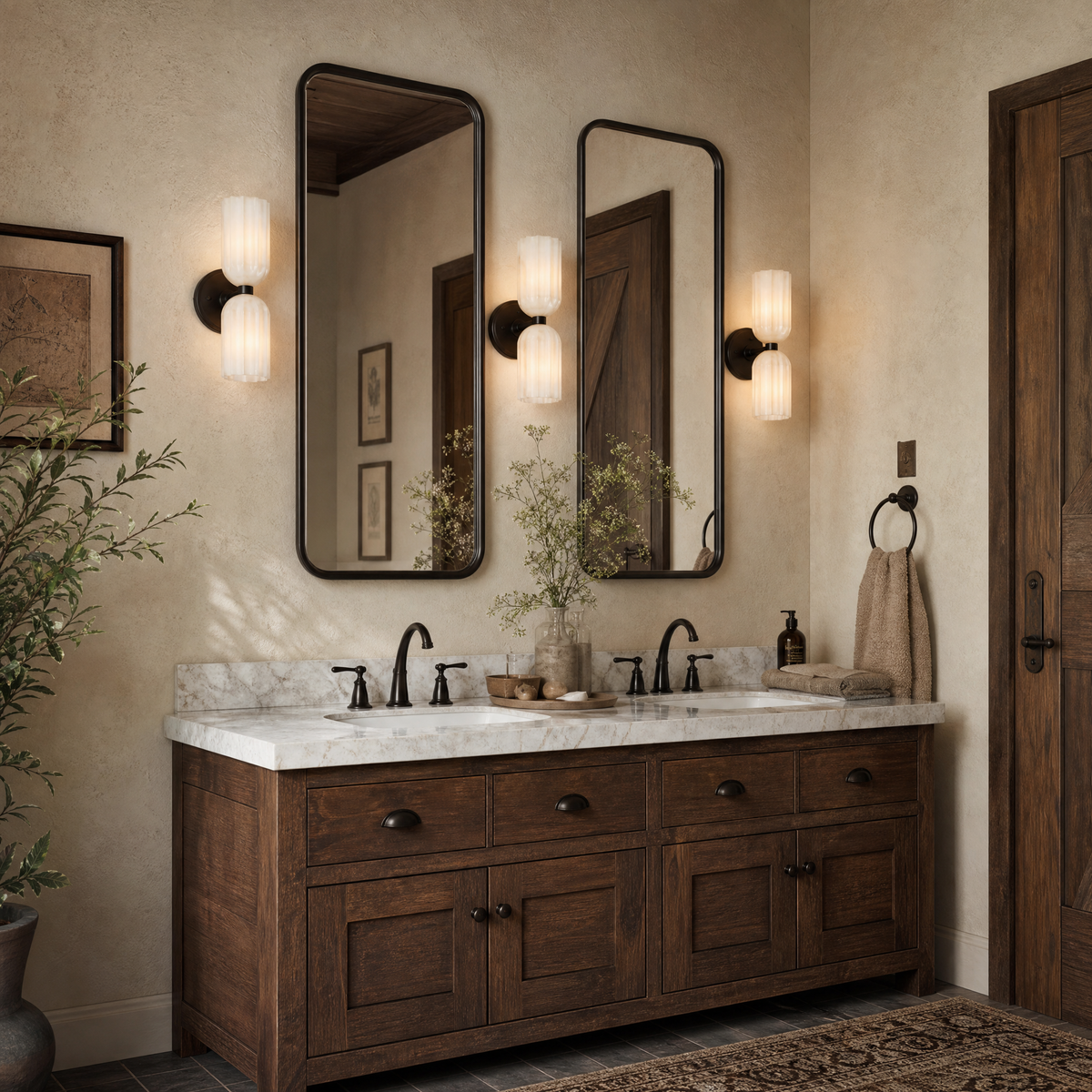 Fluted Stone Dual-Shade Alabaster Wall Light for Bedroom and Hallway