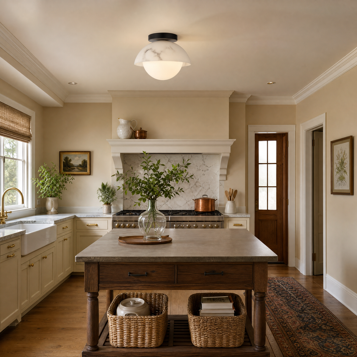Semi-Dome Alabaster LED Ceiling Light for Bedroom and Entryway
