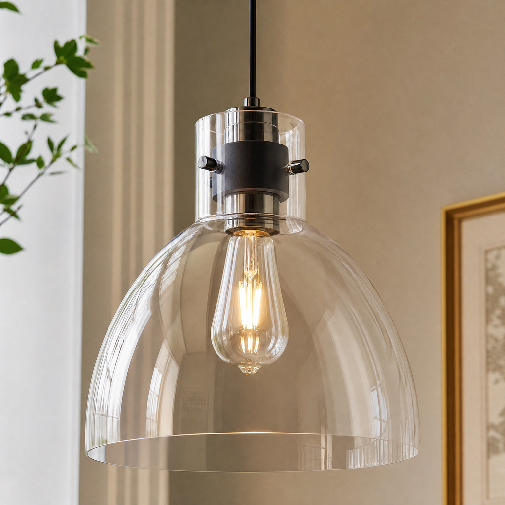Industrial Farmhouse Dome Clear Glass Single Pendant Light
