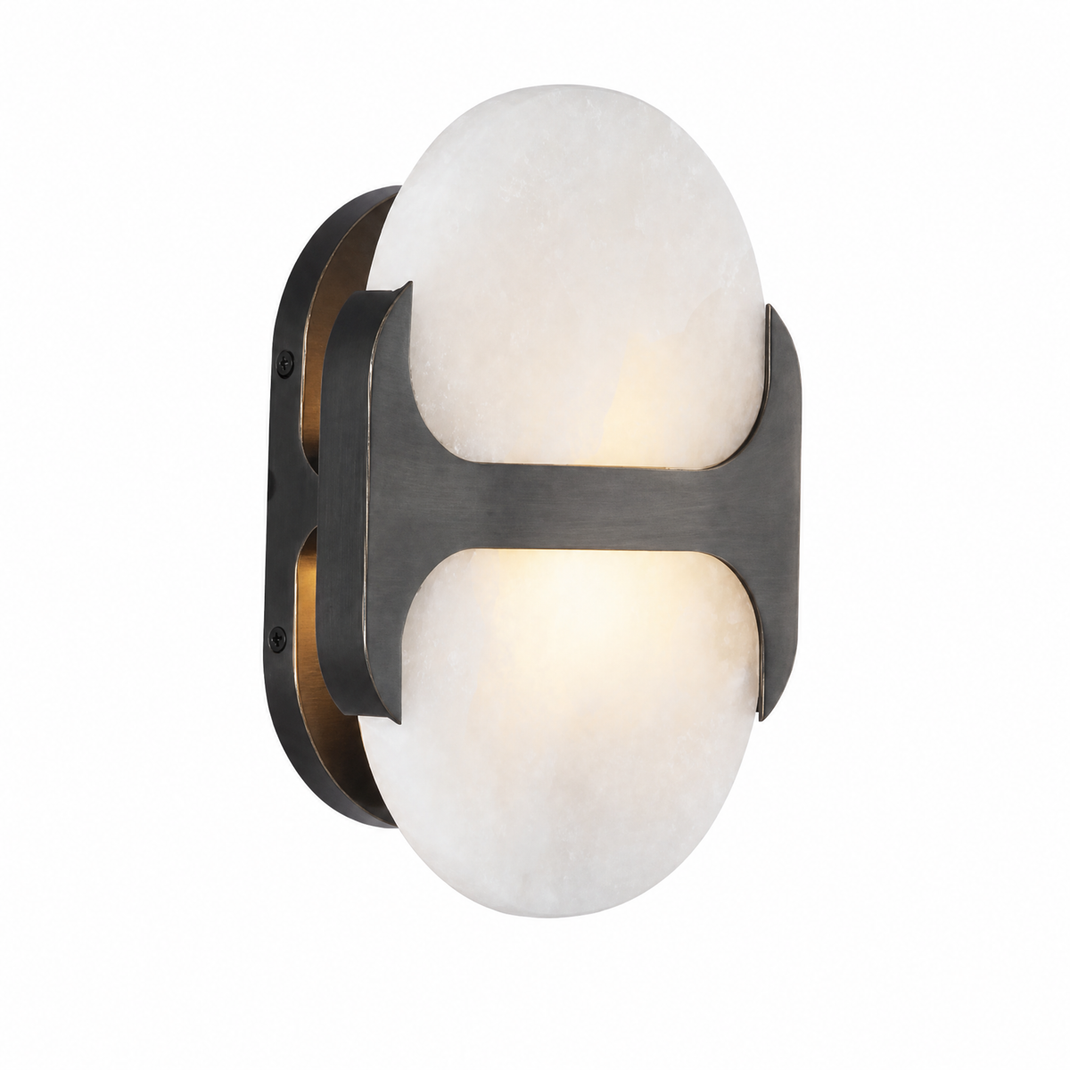 Sculptural Oval Alabaster Wall Sconce with H-Shaped Bracket
