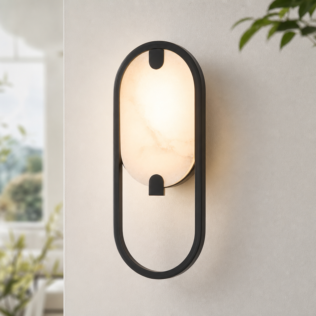 Modern Oval Alabaster LED Wall Sconce for Bedside Accent Lighting